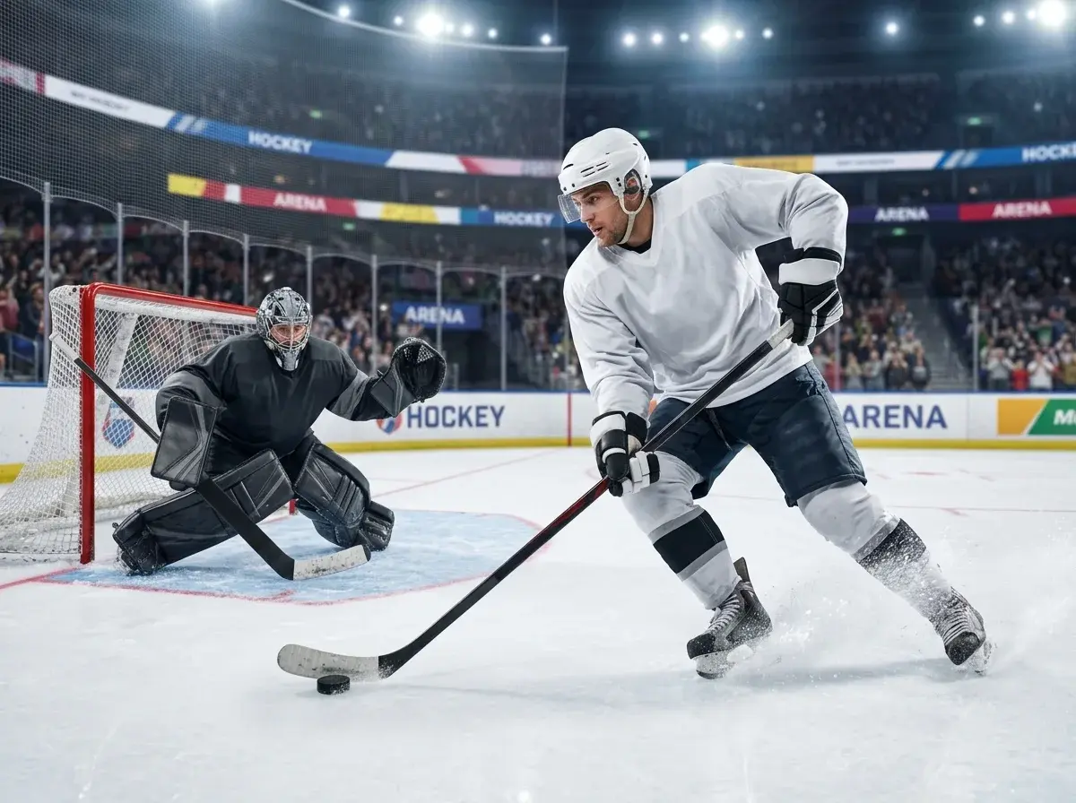 NHL ishockeyspiller i overtime-action på isen ved målzonen