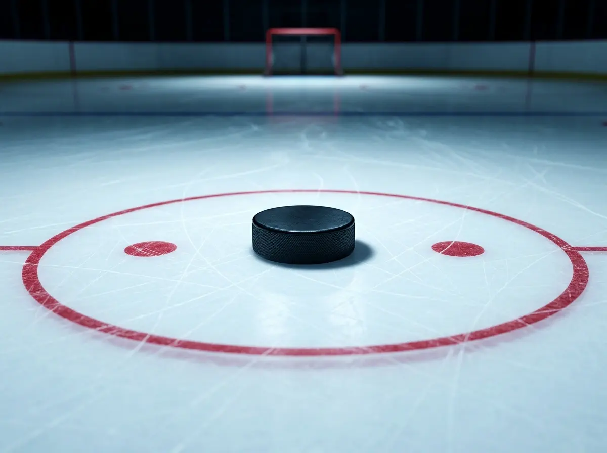 Ishockey-puck i face-off-cirkel på is — spiltyper i ishockey betting